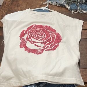 Tricia Fix Ivory Tee with Bold Red Rose